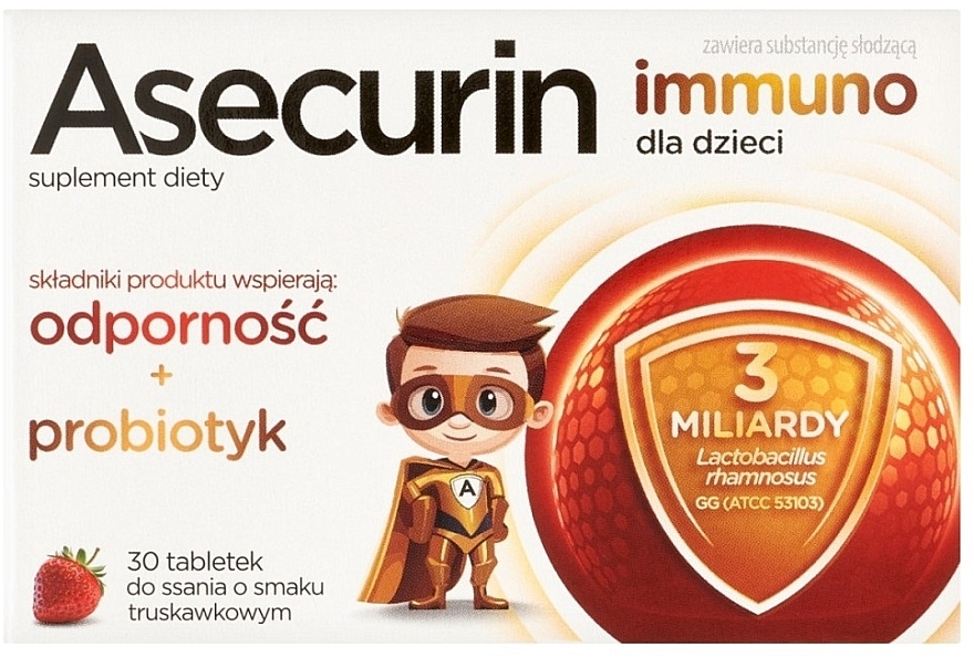 Suplement diety dla dzieci (tabletki) - Aflofarm Asecurin Immuno — Zdjęcie N1