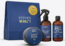 Zestaw - Steve?s No Bull***t Hair Care Trio Box (shmp/250ml + h/spray/250ml + h/paste/100ml) — Zdjęcie N1