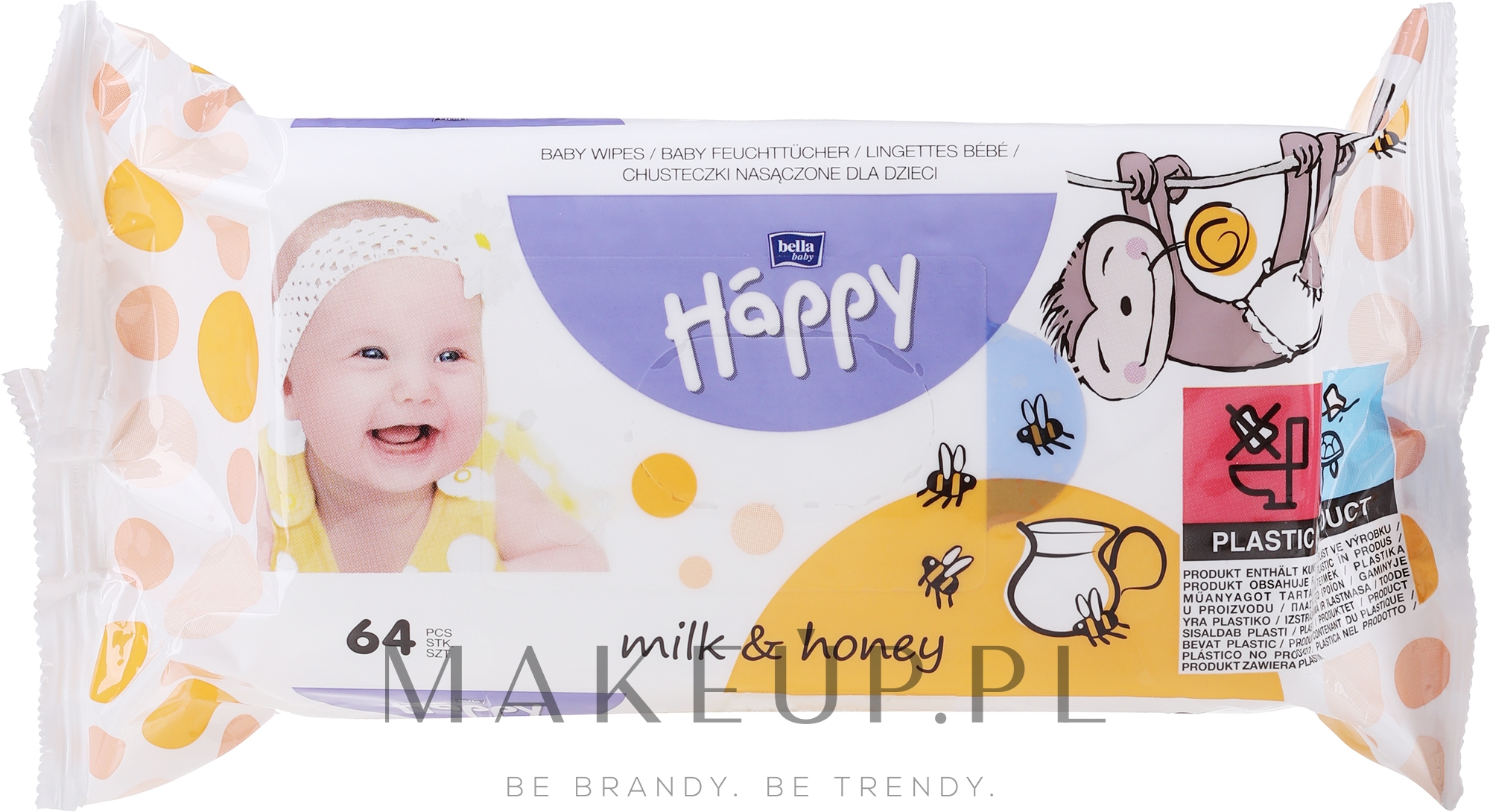 Chusteczki nawilżane dla dzieci Mleko i miód - Bella Baby Happy Milk & Honey — Zdjęcie 64 szt.