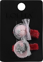 Zestaw spinek do włosów Sanki dla Świętego Mikołaja, czerwone z różowo-szarymi czapkami - Lolita Accessories — Zdjęcie N1