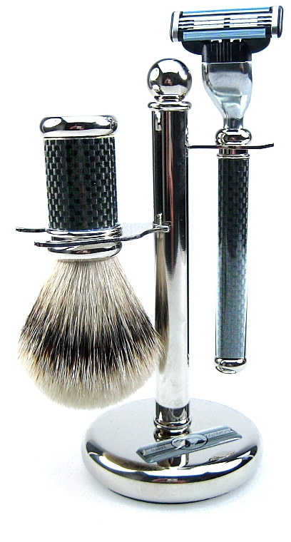 Zestaw do golenia - Golddachs SilverTip Badger, Mach3 Chromed Black (sh/brush + razor + stand) — Zdjęcie N1