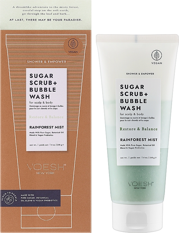 Peeling cukrowy do skóry głowy i ciała Las deszczowy - Voesh Sugar Scrub+Bubble Wash Rainforest Mist — Zdjęcie N2