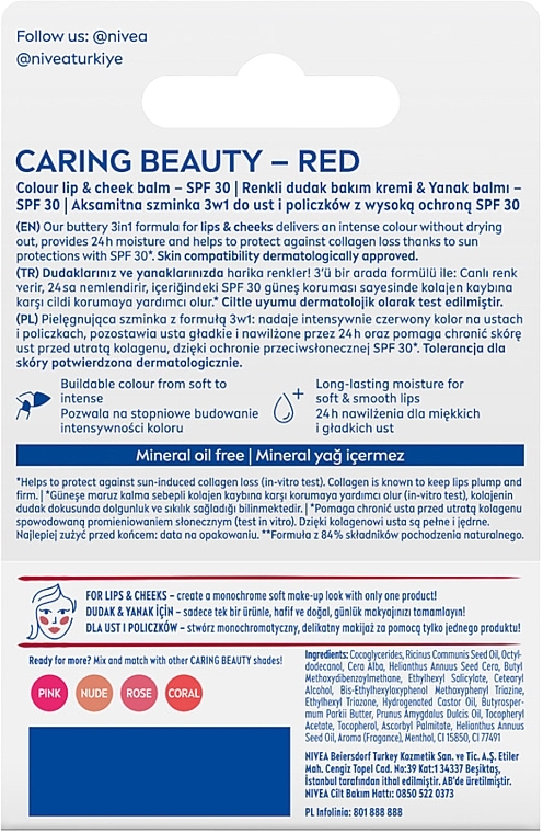 NIVEA - Pielęgnująca pomadka do ust Caring Beauty 3w1  — Zdjęcie N2