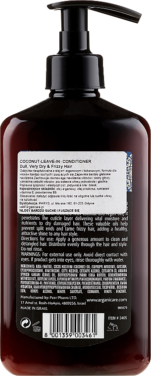 Odżywka bez spłukiwania do suchych i matowych włosów - Arganicare Coconut Leave-In Conditioner For Very Dry & Dull Hair — Zdjęcie N2