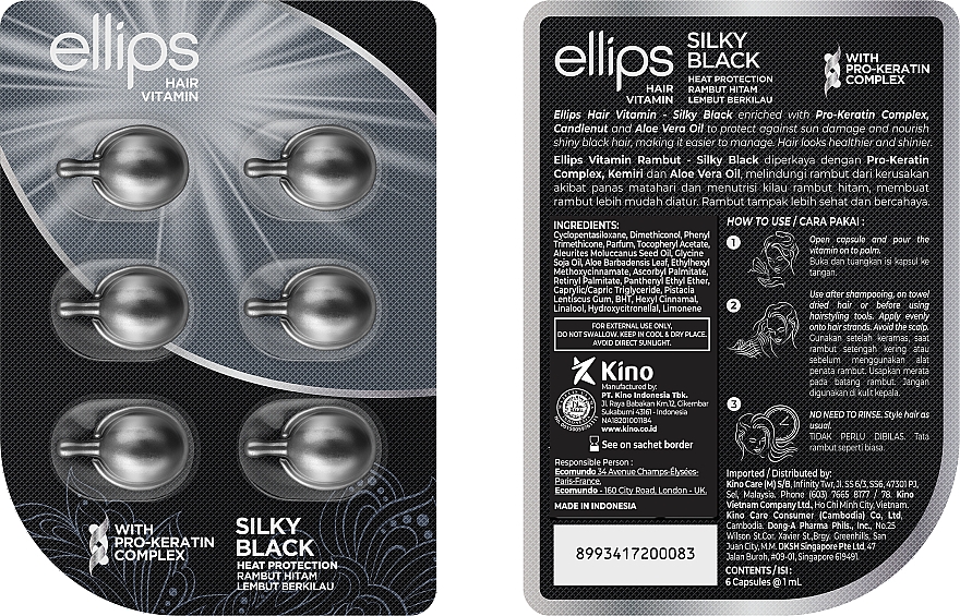 Ampułki z jedwabiem do włosów - Ellips Hair Vitamin Silky Black With Pro-Keratin Complex — Zdjęcie N1