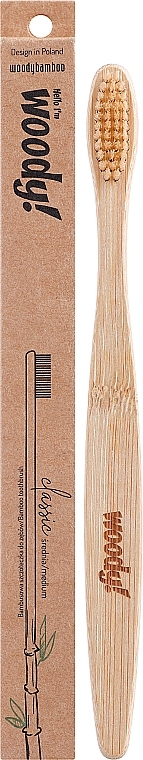 Bambusowa szczoteczka do zębów, średnie białe włosie - WoodyBamboo Bamboo Toothbrush — Zdjęcie N1