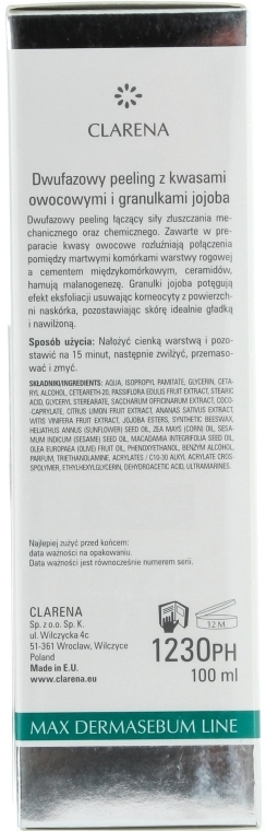 Dwufazowy peeling do twarzy z kwasami owocowymi i granulkami jojoba - Clarena AHA Max Forte Peeling — Zdjęcie N4