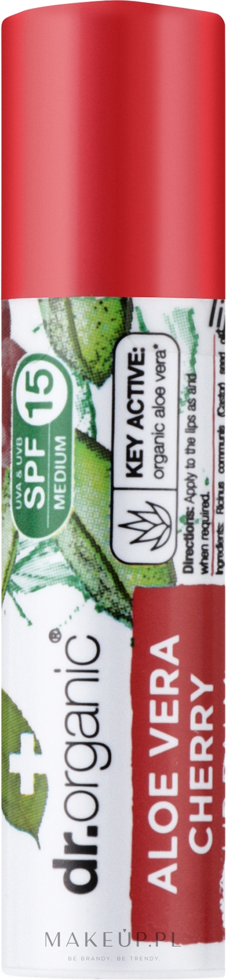 Balsam do ust z aloesem i ekstraktem z wiśni - Dr Organic Bioactive Skincare Aloe Vera Cherry Lip Balm SPF15 — Zdjęcie 5.7 ml