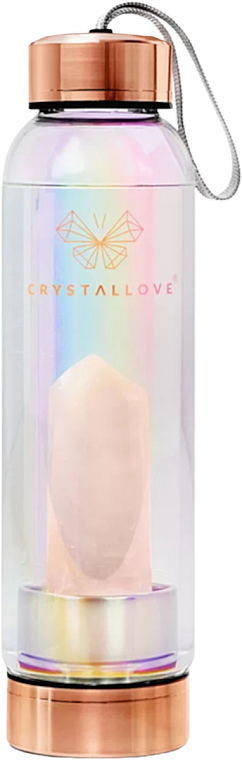 Szklana butelka holograficzna z kwarcem różowym, 550 ml - Crystallove Water Bottle With Pink Quartz Hologram  — Zdjęcie N1