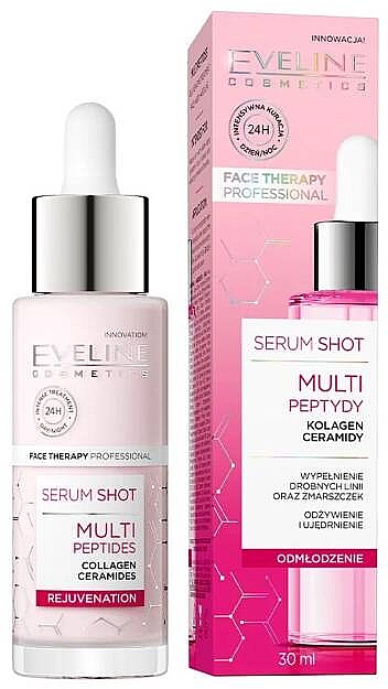 Serum do twarzy z kolagenem i ceramidami - Eveline Face Therapy Proffesional Serum Shot Multi Peptydy