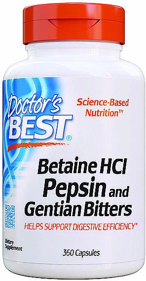 Betaina HCl z pepsyną w kapsułkach - Doctor's Best Betaine HCI Pepsin and Gentian Bitters — Zdjęcie N2