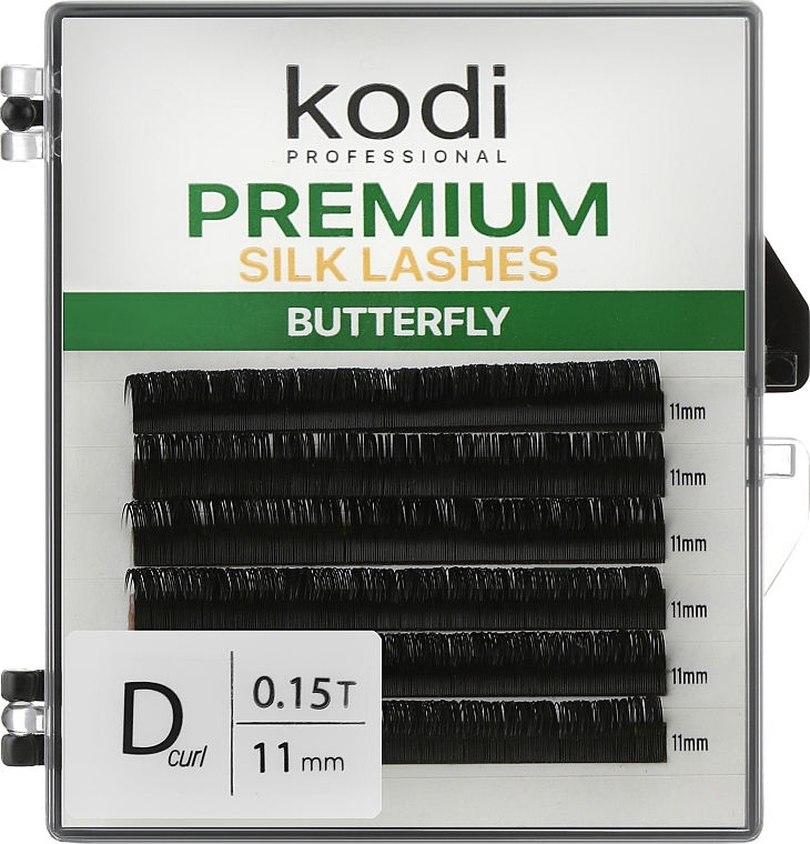 Sztuczne rzęsy Butterfly Green D 0.15 (6 rzędów: 11 mm) - Kodi Professional — Zdjęcie N1