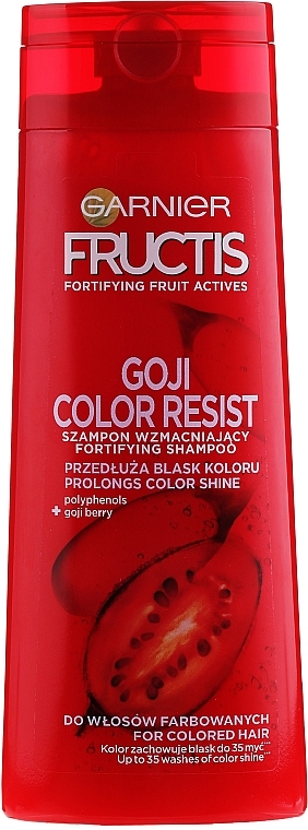 PRZECENA! Szampon wzmacniający do włosów farbowanych i z pasemkami - Garnier Fructis Goji Color Resist * — Zdjęcie N6