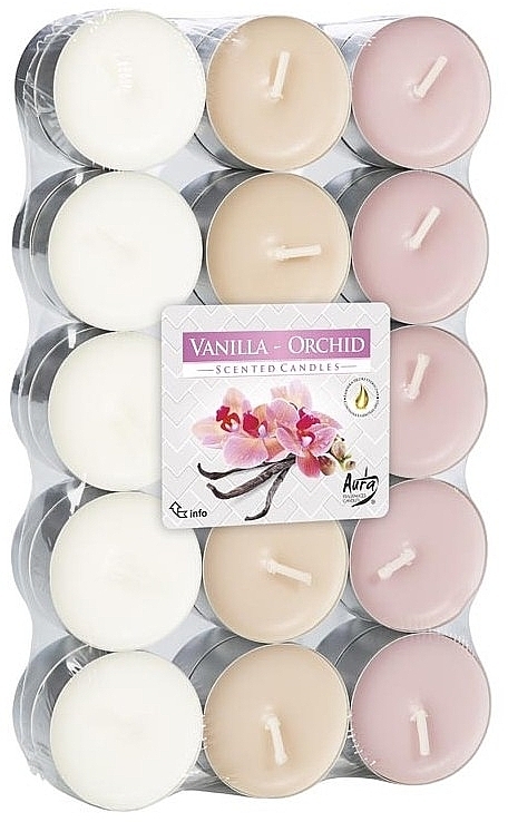 Zestaw podgrzewaczy Wanilia i orchidea, 30 sztuk - Bispol Vanilla-Orchid Scented Candles — Zdjęcie N1