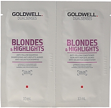 Zestaw - Goldwell Blondes&Highlights Anti-Yellow Set (shm/10ml + cond/10ml) — Zdjęcie N1