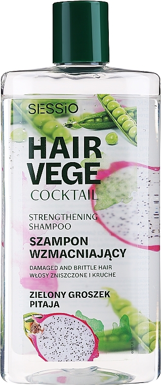 Szampon wzmacniający do włosów zniszczonych i delikatnych z zielonym groszkiem - Sessio Hair Vege Cocktail Green Peas Shampoo — Zdjęcie N1