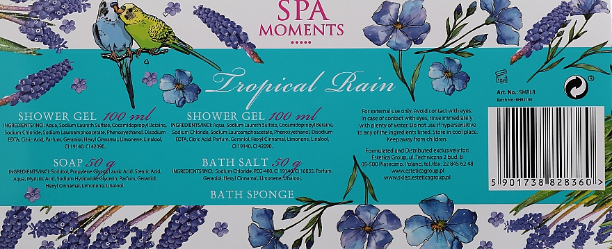Zestaw kosmetyków o zapachu tropikalnego deszczu - Spa Moments Tropical Rain (sh/gel 100 ml + sh/gel 100 ml + bath/salt 50 + soap 50 g + sh/sponge) — Zdjęcie N3