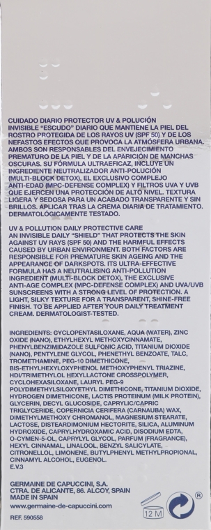 Naprawczy krem do twarzy przeciw zanieczyszczeniom SPF 50 - Germaine de Capuccini Excel Therapy O2 UV Urban Shield — Zdjęcie N3