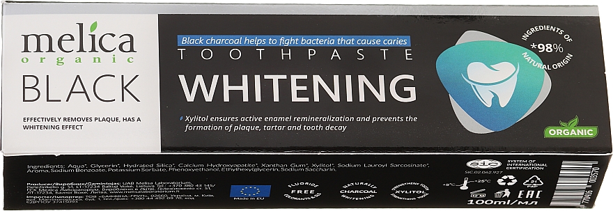 Czarna pasta wybielająca do zębów - Melica Organic Toothpaste Whitening Black — Zdjęcie N1