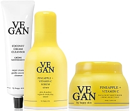 Kup Zestaw - Vegan By Happy Skin Pineapple + Coconut Skincare Edit (f/ser/30ml + cream/clean/150ml + f/ser/50ml)