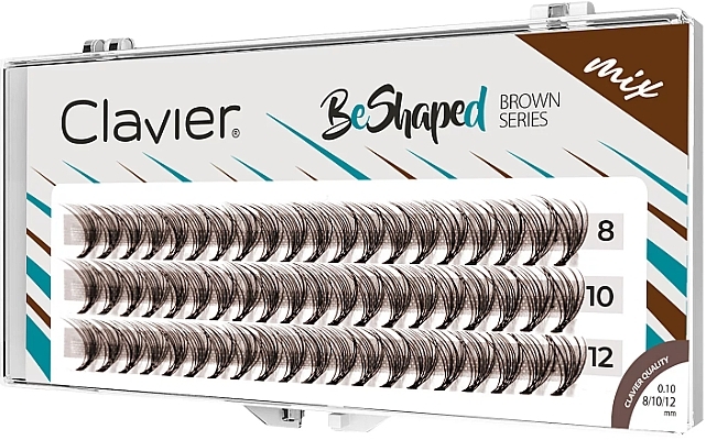 Sztuczne rzęsy, brązowe, 8, 10, 12 mm, krzywa B, 10D - Clavier BeShaped Brown Series Mix — Zdjęcie N1