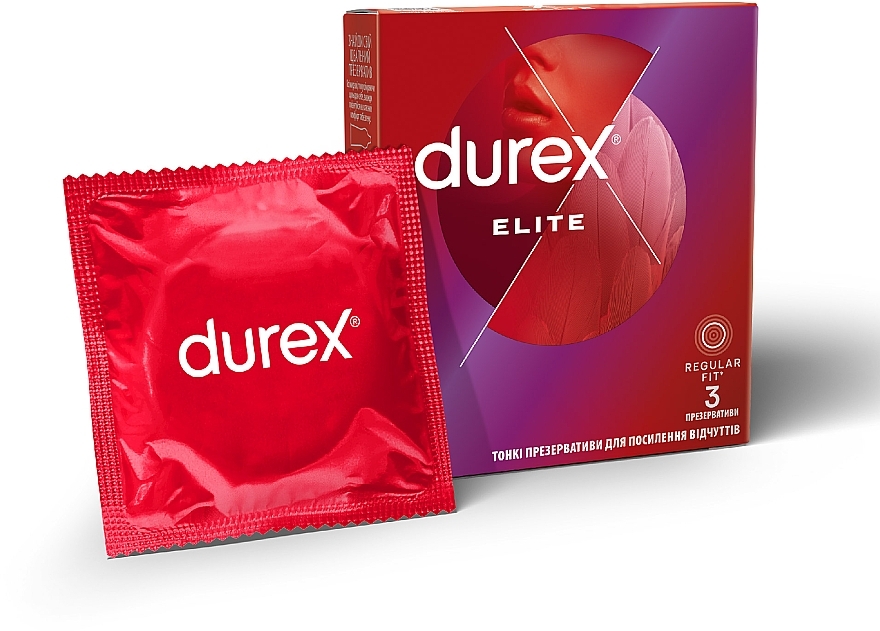 Prezerwatywy lateksowe z silikonowym lubrykantem, cienkie, 3 szt. - Durex Elite Condoms — Zdjęcie N1