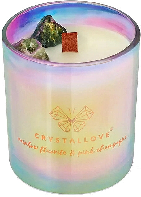 Świeca sojowa z opalizującym fluorytem i różowym szampanem - Crystallove Soy Candle With Rainbow Fluorite And Pink Champagne — Zdjęcie N1