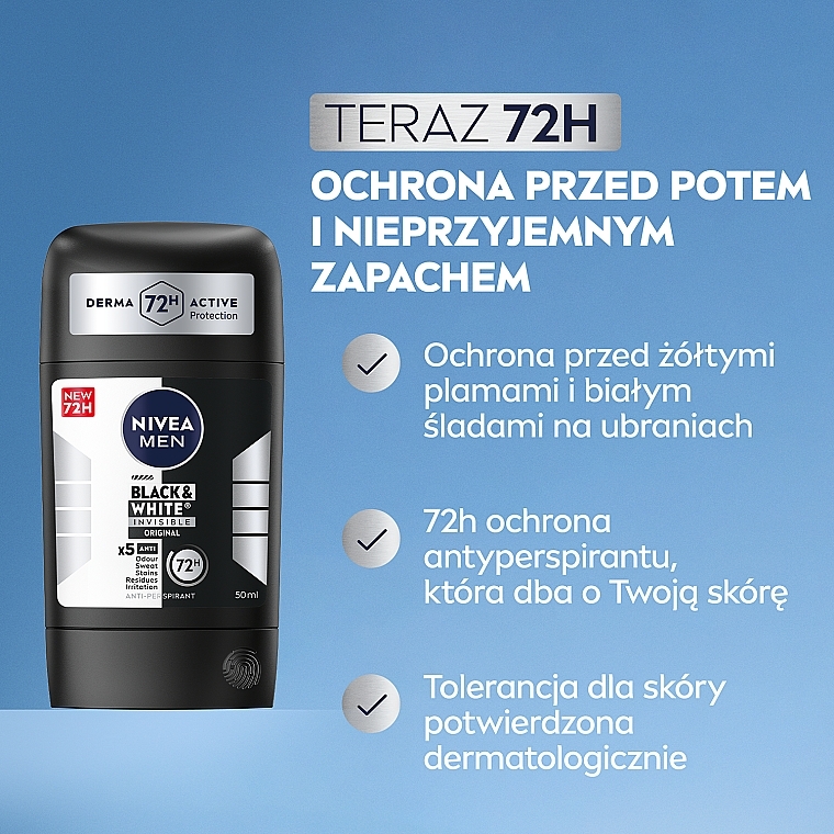 Antyperspirant w sztyfcie dla mężczyzn - NIVEA MEN Black & White Invisible Original — Zdjęcie N3