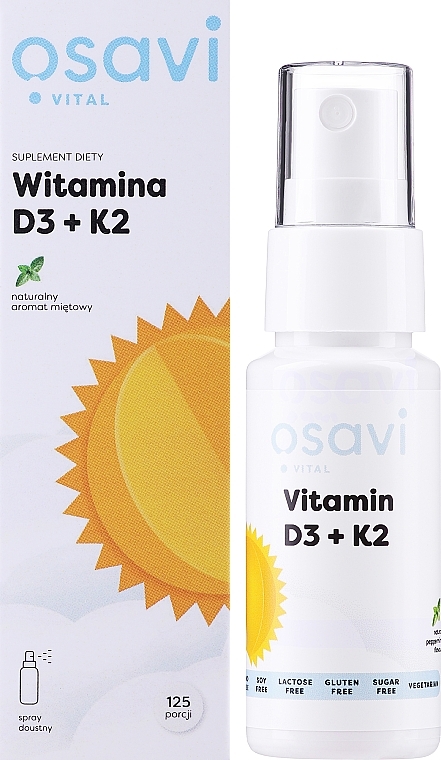 Witaminy D3 + K2 w sprayu o smaku mięty - Osavi Vitamin D3 + K2 Spray — Zdjęcie N2