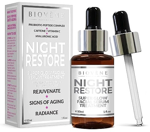 Serum do twarzy na noc - Biovene Night Restore Super Glow Facial Serum Treatment — Zdjęcie N2