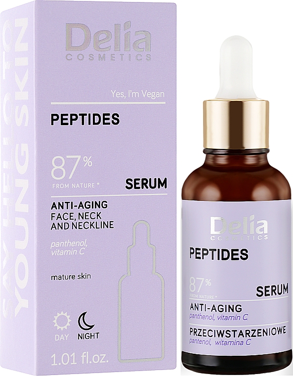 Serum przeciwstarzeniowe do twarzy, szyi i dekoltu z peptydami - Delia Peptides Serum  — Zdjęcie N2