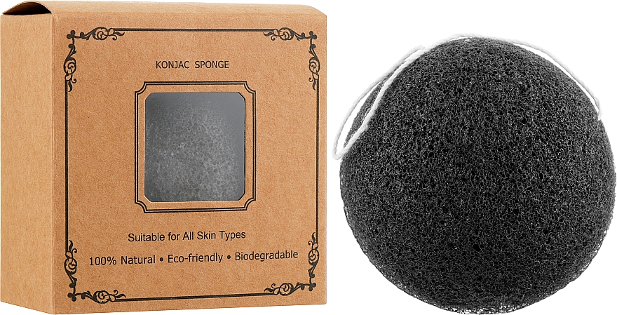 Gąbka do mycia twarzy konjac, czarna - Cosmo Shop Konjac Sponge Craft Box — Zdjęcie N2