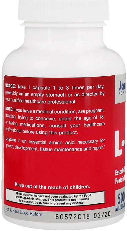 Suplement diety L-lizyna, 500 mg - Jarrow Formulas L-Lysine 500mg — Zdjęcie N5