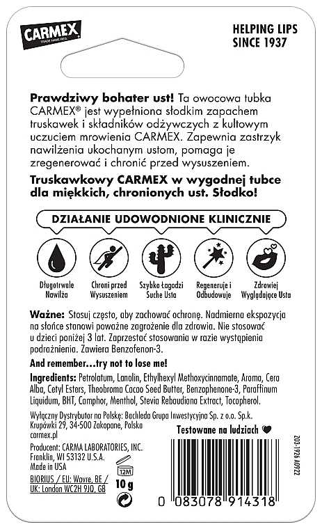 Balsam w tubce do ust Truskawka SPF 15 - Carmex Lip Balm — Zdjęcie N3