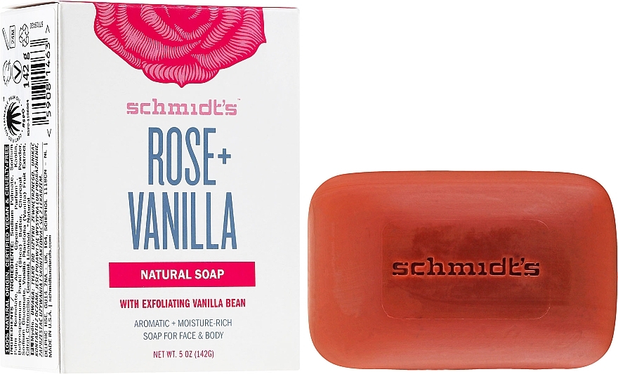 PREZENT! Naturalne mydło w kostce Róża i wanilia - Schmidt's Naturals Bar Soap Rose Vanilla — Zdjęcie N1