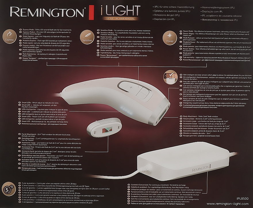 PRZECENA! Urządzenie do depilacji światłem - Remington IPL8500 I-Light Luxe * — Zdjęcie N6