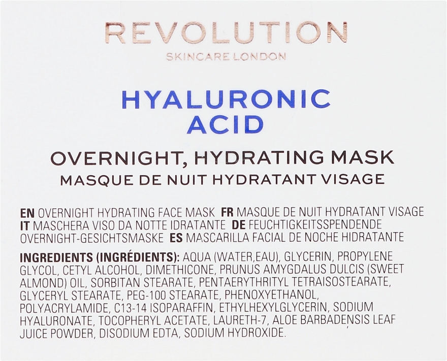 Nawilżająca maska na noc z kwasem hialuronowym - Makeup Revolution Skincare Hyaluronic Acid Overnight Hydrating Face Mask  — Zdjęcie N3
