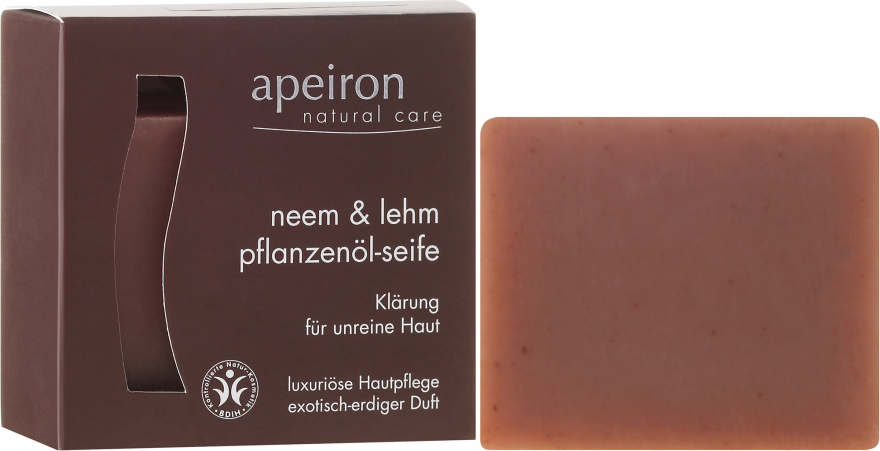 Naturalne mydło w kostce Miodla indyjska i glinka do skóry problematycznej - Apeiron Neem & Clay Plant Oil Soap — Zdjęcie N1