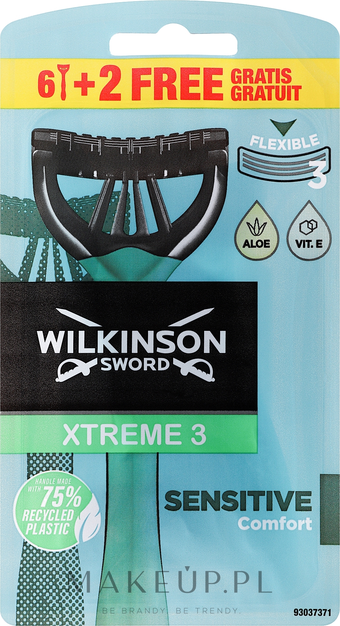 Jednorazowe maszynki do golenia, 6+2 szt. - Wilkinson Sword Xtreme 3 Sensitive — Zdjęcie 8 szt.