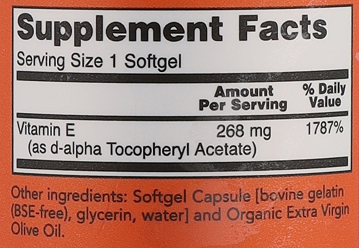 Antyoksydacyjna witamina E-400 - Now Foods Vitamin E-400 D-Alpha Tocopheryl Softgels — Zdjęcie N7