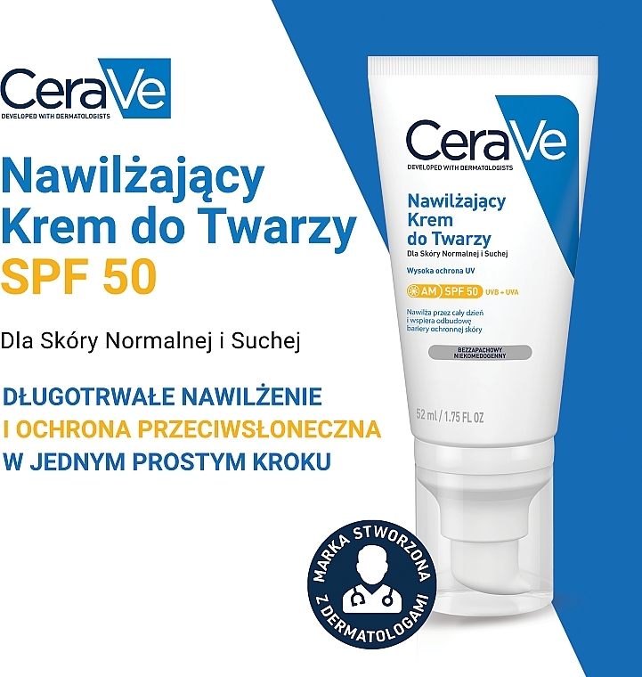 Nawilżający krem do twarzy SPF 50 - CeraVe Facial Moisturising Lotion SPF 50 — Zdjęcie N2