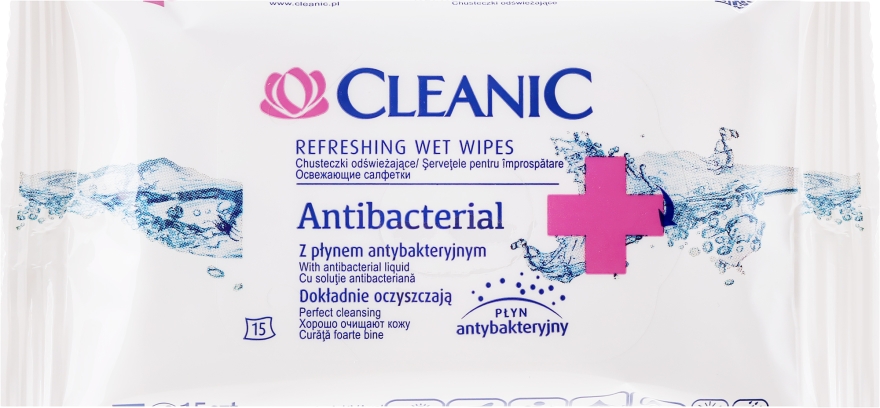 Oczyszczające chusteczki nawilżane z płynem antybakteryjnym - Cleanic Antibacterial Wipes — Zdjęcie N1