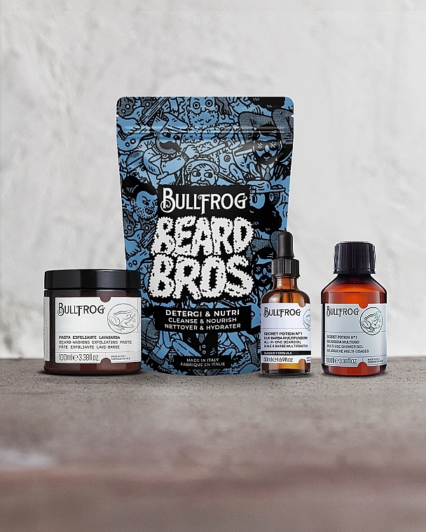 Zestaw - Bullfrog Beard Bros Cleanse & Nourish Kit (scr/100 ml + oil/50 ml + sh/gel/100 ml) — Zdjęcie N2