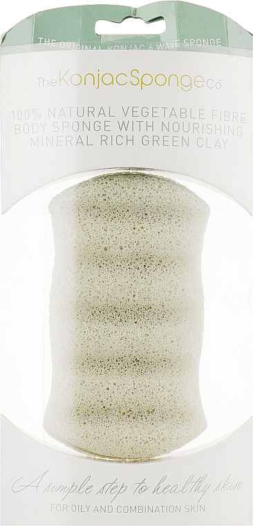 Gąbka do ciała z zieloną glinką 6 fal - The Konjac Sponge Co 6 Wave With Green French Clay — Zdjęcie N3