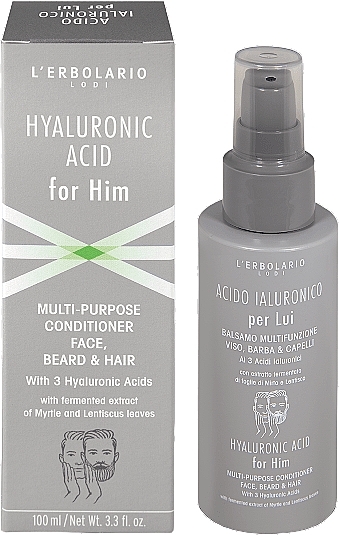 Uniwersalna odżywka do twarzy, brody i włosów z kwasem hialuronowym dla mężczyzn - L'Erbolario Multi-purpose Conditioner Face, Beard & Hair Hyaluronic Acid for Him — Zdjęcie N1