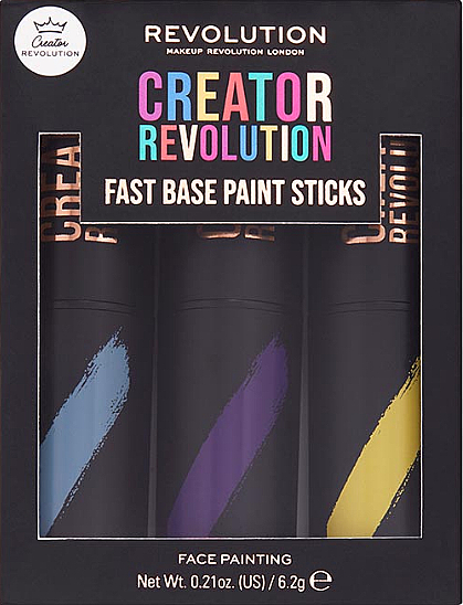 Zestaw sztyftów do makijażu - Makeup Revolution Creator Fast Base Paint Stick Set Light Blue, Purple & Yellow — Zdjęcie N1