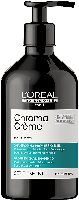Szampon do włosów ciemnobrązowych neutralizujący czerwone tony - L'Oreal Professionnel Serie Expert Chroma Creme Professional Shampoo Green Dyes — Zdjęcie N5