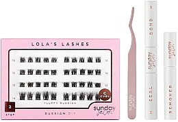 Zestaw - Lola's Lashes Fluffy Russian Diy Lash Extensions Starter Set (bond/seal/2x3.5ml + remover/4ml + eyelashes/40pcs + applicator/1pcs) — Zdjęcie N1