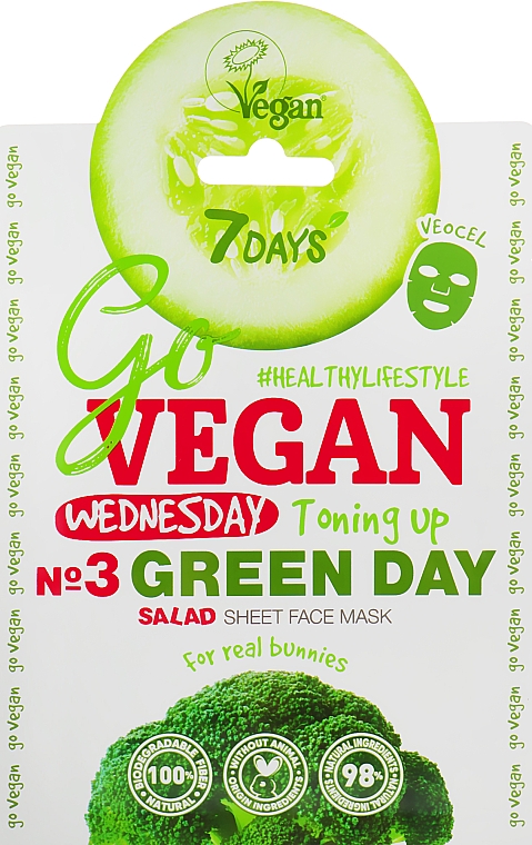 Maseczka do twarzy wyrównująca koloryt skóry z ekstraktem z brokuła - 7 Days Go Vegan Wednesday Green Day — Zdjęcie N1