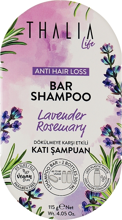 Szampon w kostce przeciw wypadaniu włosów z lawendą i rozmarynem - Thalia Life Bar Shampoo 